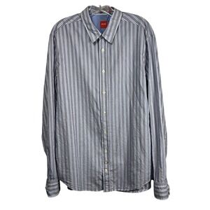 BOSS Hugo Boss‎ XL Button Up Shirt Mens Gray Blue White Striped LS
